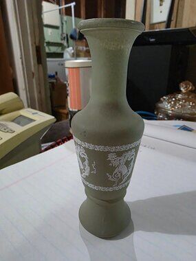 Avon imitation Wedgewood jasperware sage green frosted glass bud vase